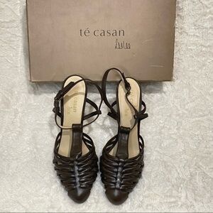 TE Casan Lisette Calf Limited Edition Vintage Dark Brown Sandal Sz7 EU 37.5